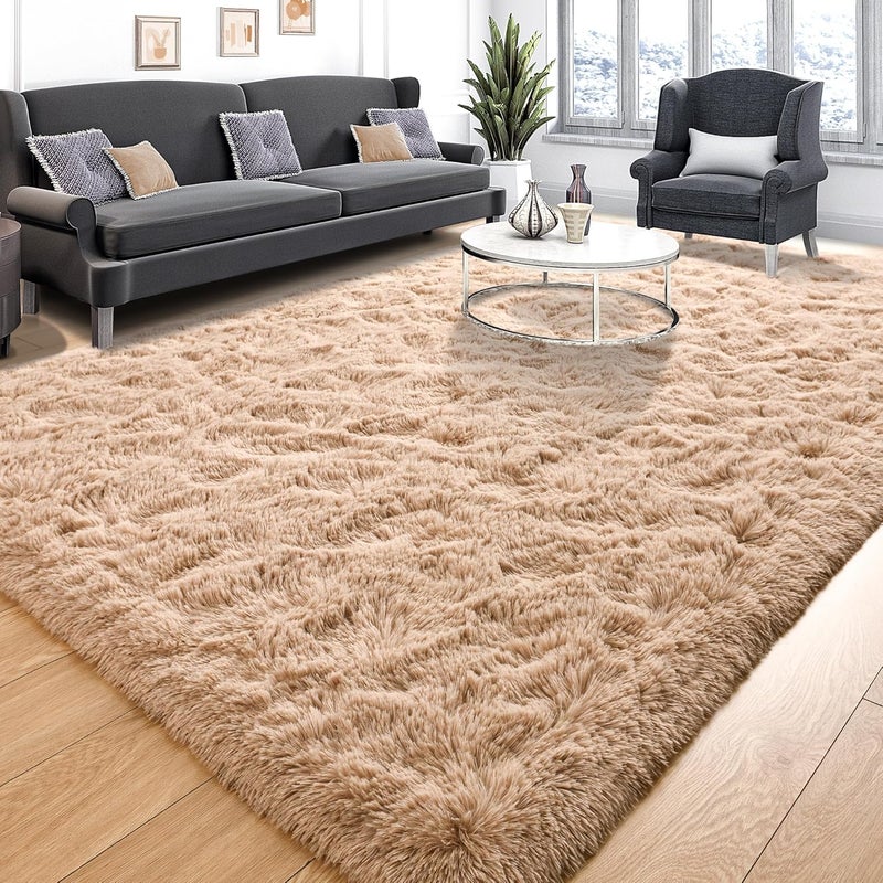 Tepook Super Soft Fluffy Rug for Bedroom, Modern Shaggy Fuzzy Kids Rugs for Living Room, Plush Indoor Nursery Home Decor Dorm Carpet with Non-Slip Bottom, Beige, 3 X 5 Feet - Image 1